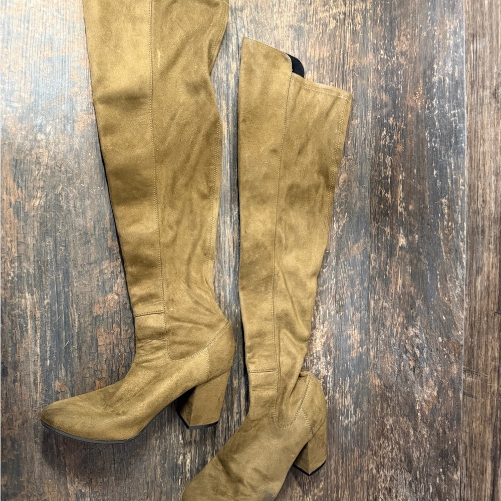 Suede Over-the-Knee Boots - Tan